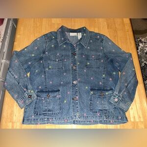 Vintage Alfred Dunner light Jean denim jacket embroidered butterfly woman’s 16P